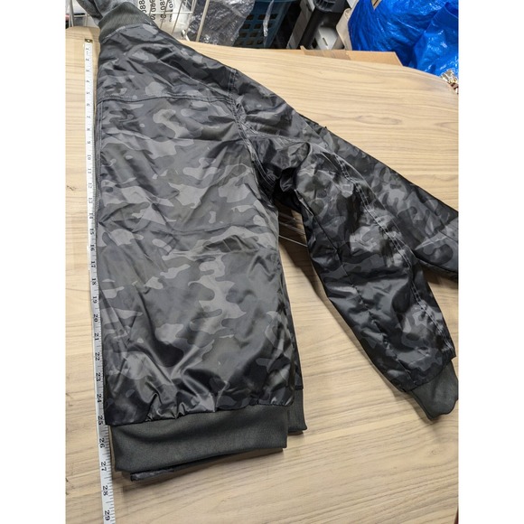 Members Only Bomber Jacket Black Camo Zip Flight Satin Hooded Grunge Mens M A057 - Picture 5 of 14